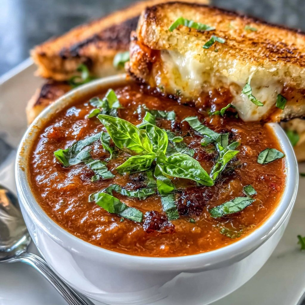 Cozy Tomato Basil Soup With Grilled Cheese